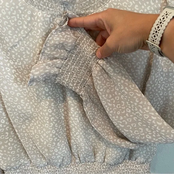 Japna Cream Long Sleeve Blouse with Smocked Ruffles Women’s Size Large - Picture 6 of 8